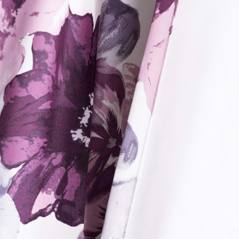 Leah Purple and Gray Floral Blackout Polyester Window Panels