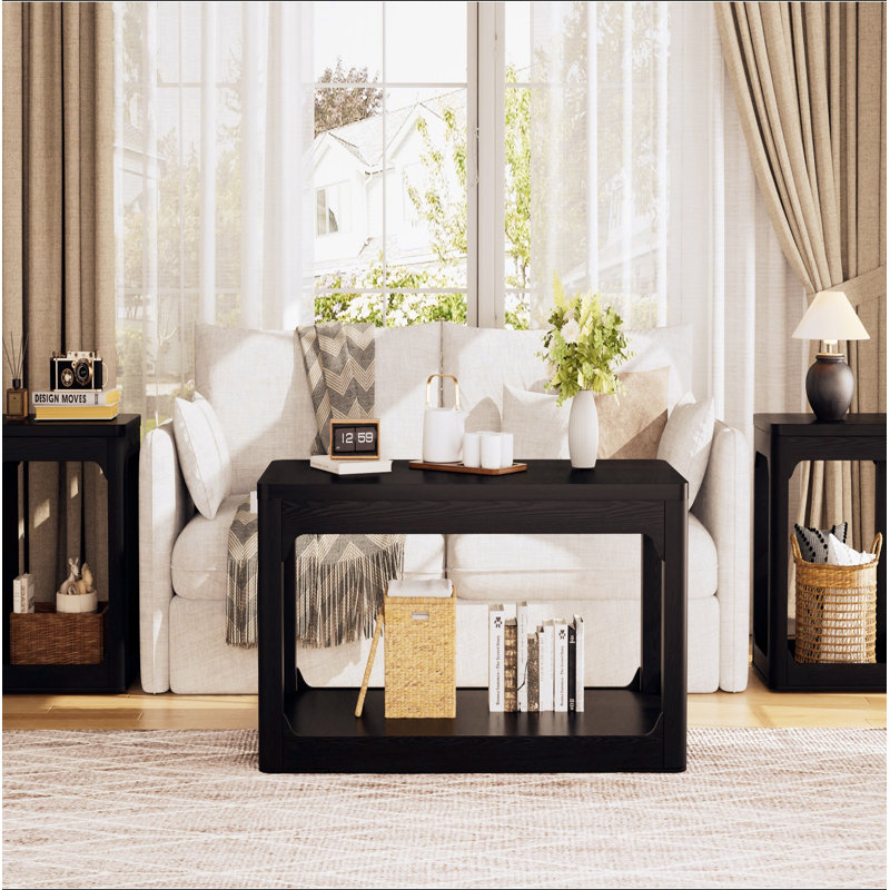 Ensemble de table basse de salon 3 pièces, table basse et table d'appoint de style moderne, offrant un grand espace de rangement et des bords lisses et arrondis. Idéal pour les salons, les chambres à coucher, les bureaux et plus encore.