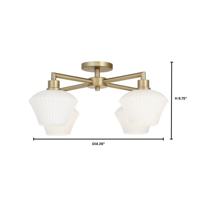 Monsita Glass Semi Flush Mount, Antique Brass