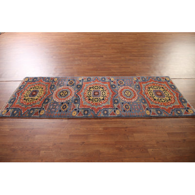 Tapis de couloir indien géométrique Kazak 3 x 8