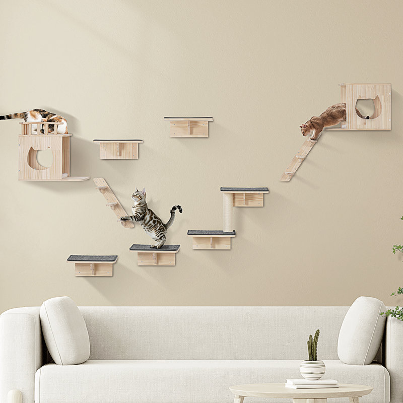 Ensemble de 9 tablettes murales pour chat avec étagères