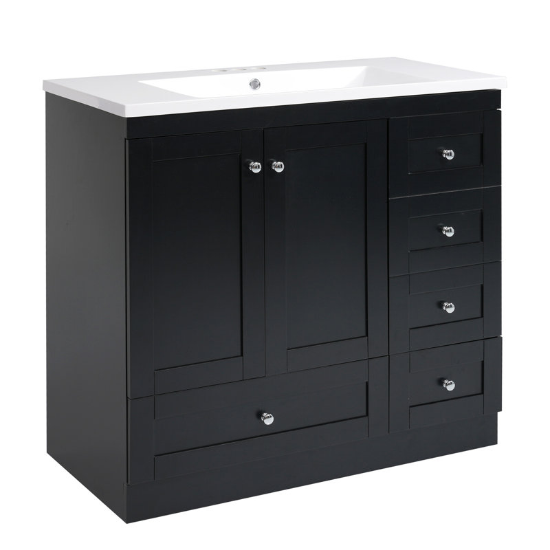 Meuble-lavabo élégant avec rangement spacieux et cuve en résine durable, Noir, noir, noir, noir