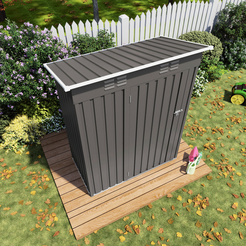 5x3 Ft Gray Metal Outdoor Storage For Balcony And Courtyard - Galvanized Steel, Multi Scenario Use, Simple Installation Tool Shed Backyard Patio Rust Metal, Modular Design, Easy Assembly