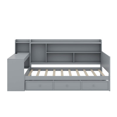 Wooden Daybed With Drawers, USB Ports And Desk