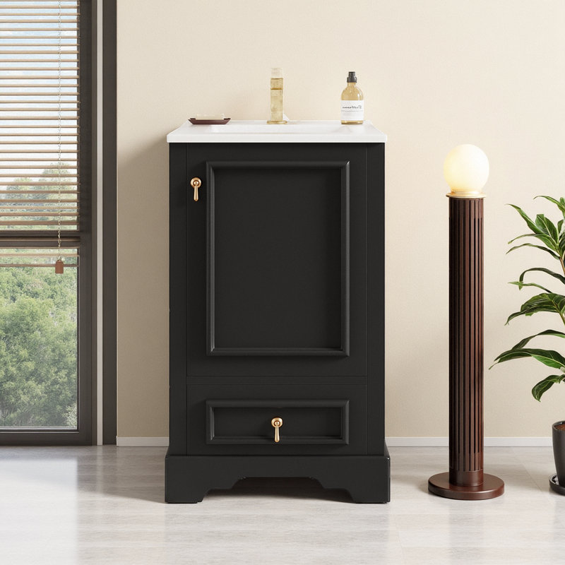 Meuble-lavabo compact 20 po avec rangement intelligent, Noir