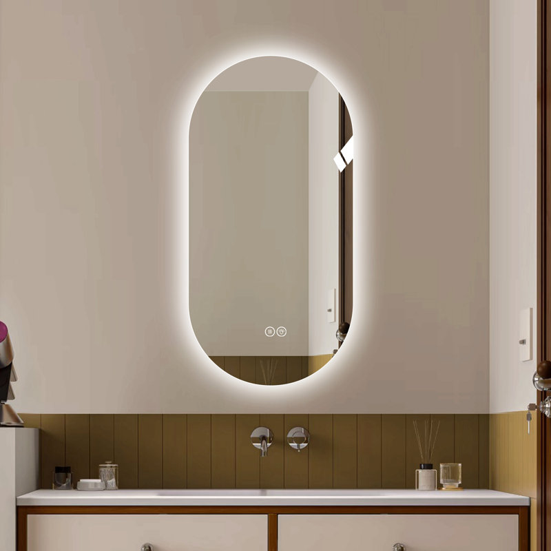 Miroir de salle de bain 48 po x 24 po à fixation murale à écran tactile et miroir antibuée, 47,24 po x 23,62 po