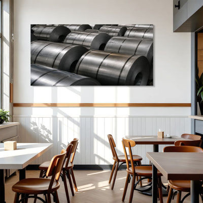 Canvas Wall Art cold rolled steel coil storage area steel industry plant Wall Decor for Living Room Bathroom Bedroom Office 24"H x 48"W Art Paintings, Ready to Hang