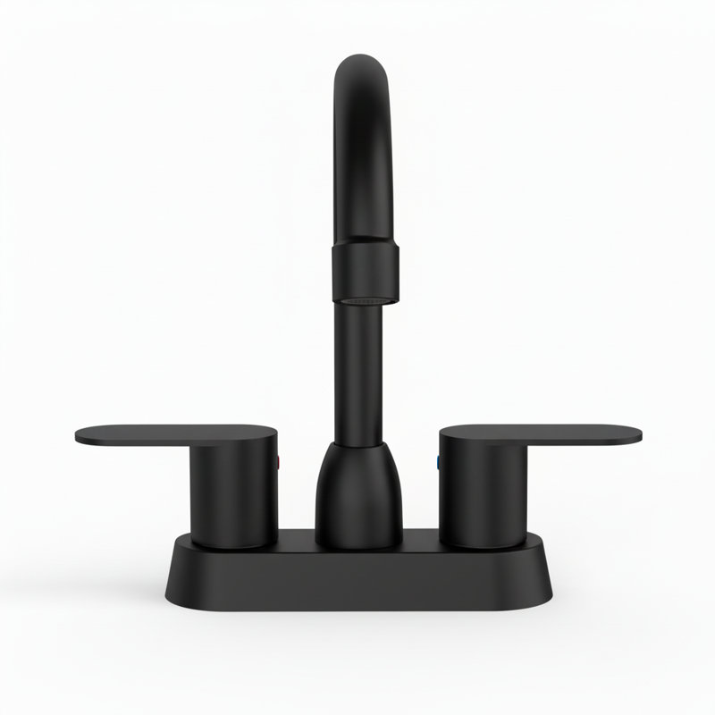 Robinet de salle de bain noir mat à poignées doubles 4 pouces avec bec pivotant sur 360 °, Noir mat