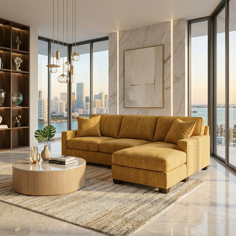 Canapé modulaire Clifford - fabriqué aux États-Unis, livraison en 5 jours, options de tissus sur mesure, mobilier modulaire en forme de L en gros - thé Hepburn Chai - tissu jaune moutarde