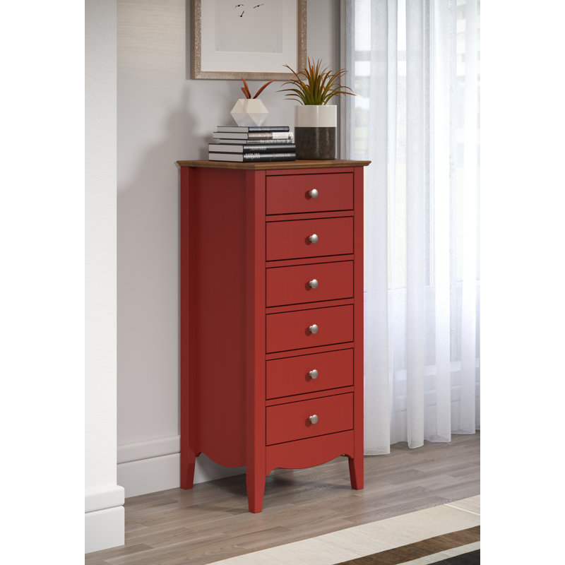 Delrick 6 Drawer 50Cm W Tallboy, Red/Brown
