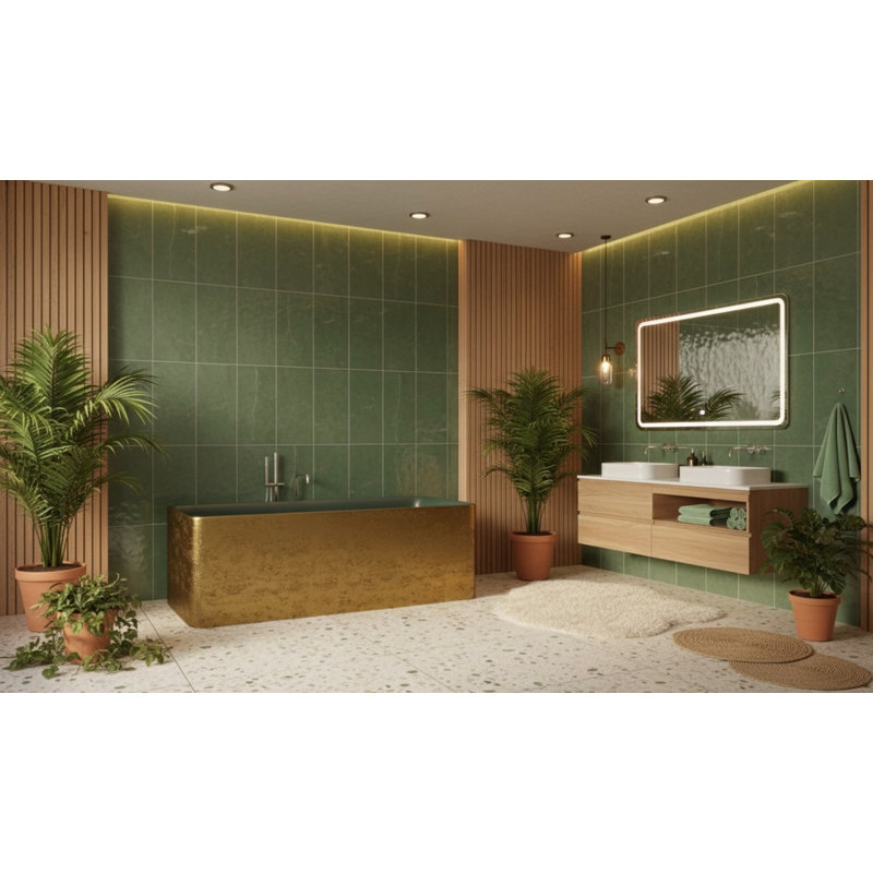 Baignoire rectangulaire autoportante texturée en laiton vieilli / vert 70,9 po x 31,7 po Vast Studio, Laiton / vert