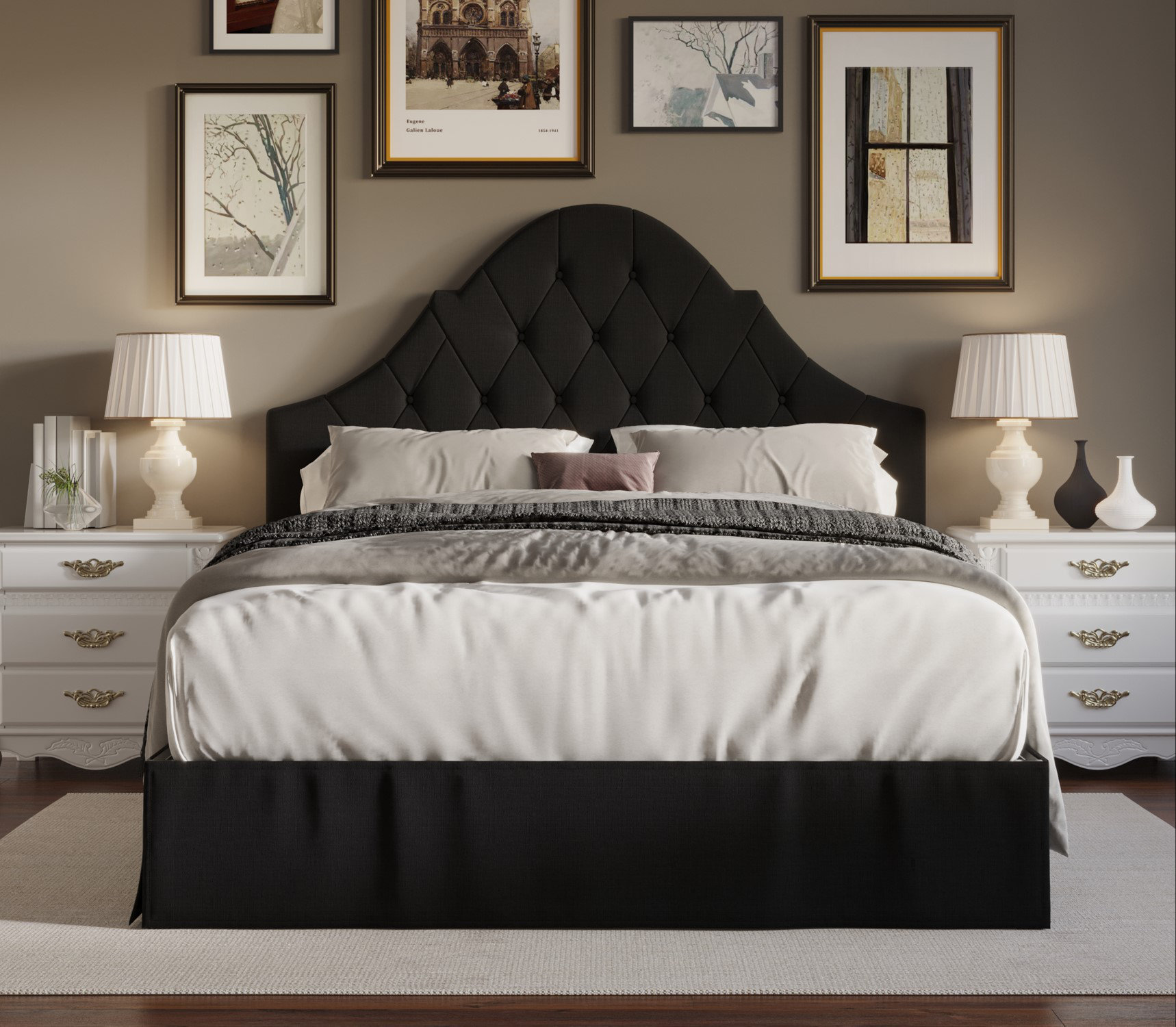 Black padded on sale headboard queen