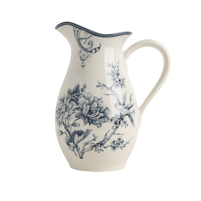 222 Fifth Adelaide Blue Porcelain Pitcher: 99.75 oz Floral Serving Pitcher, Microwave & Dishwasher Safe