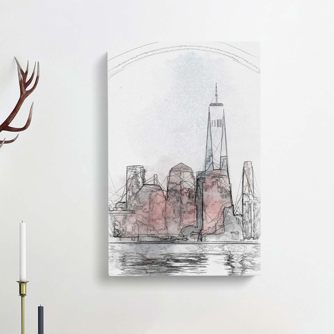 Downtown New York City Skyline in Abstract - Wrapped Canvas Drawing - Wrapped Canvas