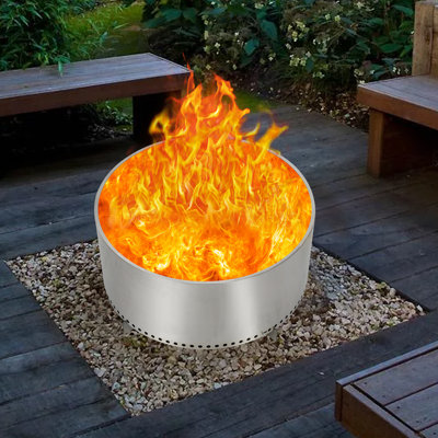 27" Smokeless Fire Pit with Air Switch, Wood Burning Portable Stainless Steel Outdoor Firepit with Removable Stand & Stove Hook, Ash Pan, for Camping Backyard Patio Picnic, H: 20 in, 35 lbs