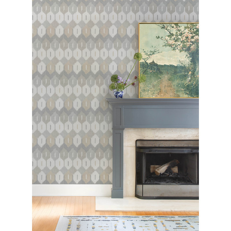 Abilene Apricot Ikat Wallpaper, Gray