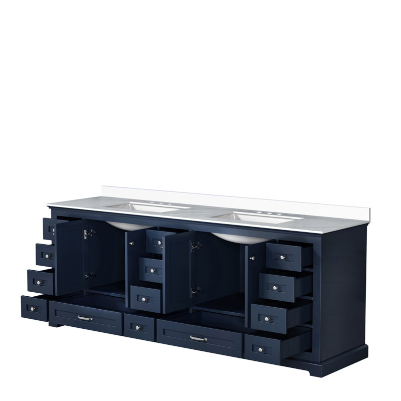 Dukes 84 in. W x 22 in. D Double Bath Vanity, Navy Blue, White Cultured Marble