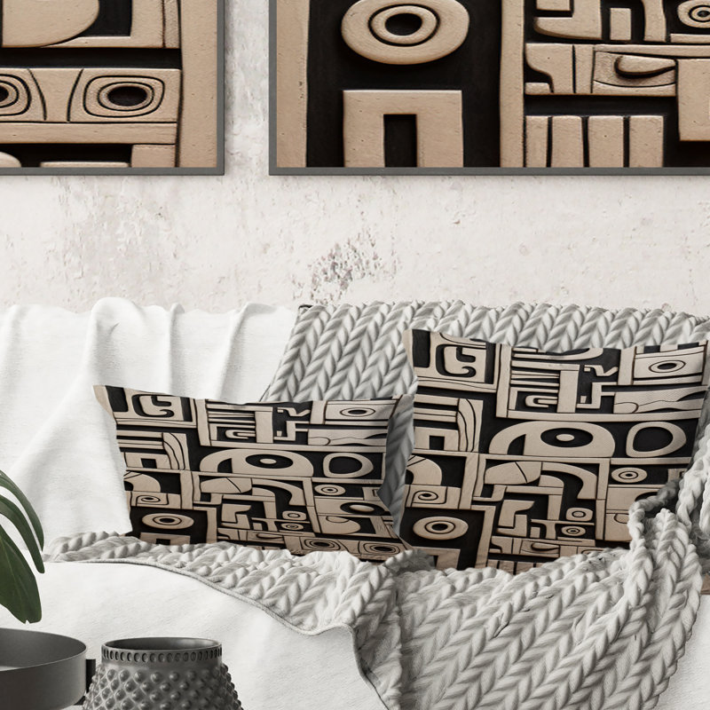 Coussin Tribal Sculptures en noir et blanc