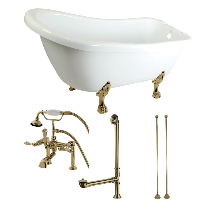 Baignoire sur pattes en acrylique 67" x 28" avec robinet Aqua Eden, Blanc / laiton poli