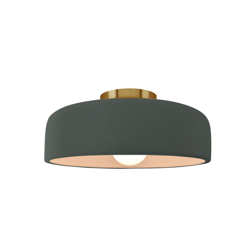 Plafonnier semi-encastré en céramique Dottie, Étain, vert, Laiton brossé, H 6 po x l 10 po x P 10 po