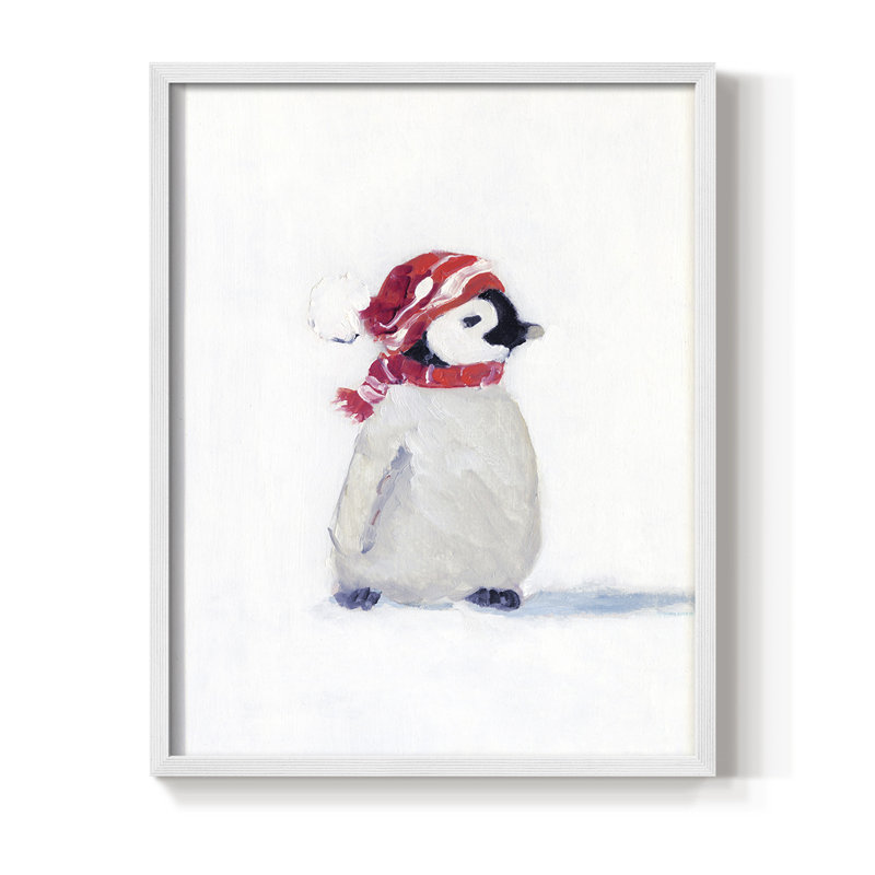 «Penguin Play I», reproduction encadrée - bois massif, Blanc, H 10 po x l 8 po