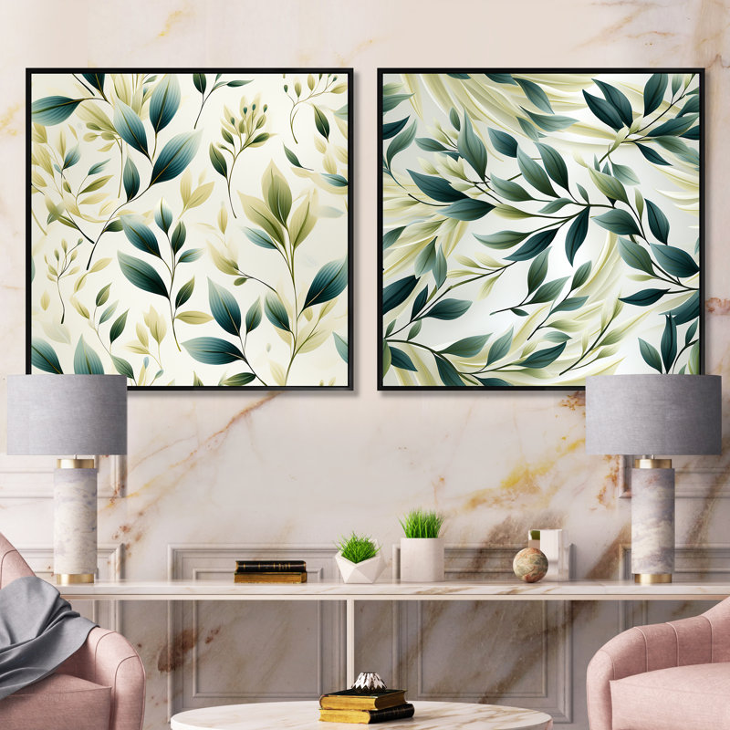 Alpena - Ensemble de 2 collages carrés floral et botanique, Cadre flottant noir, H 16 po x l 33 po