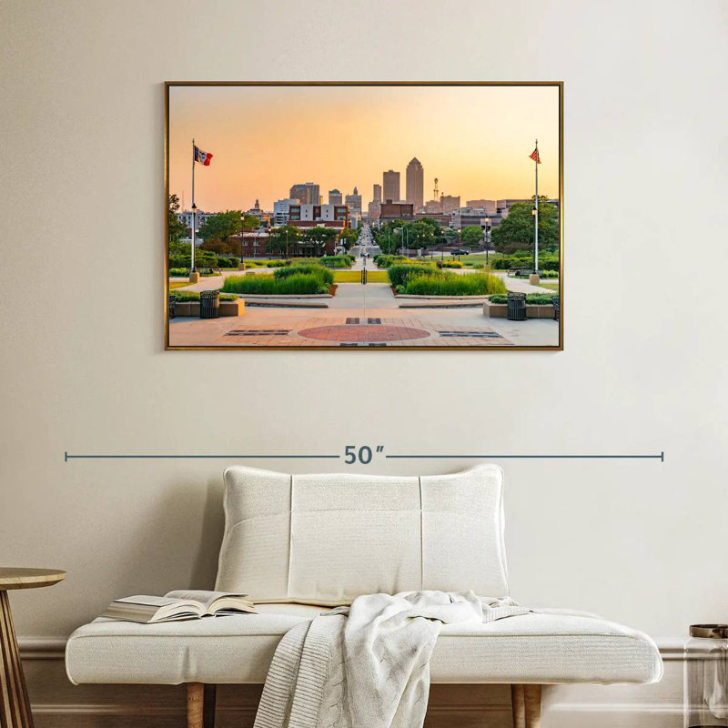 Parc et horizon des Moines, Cadre flottant doré, 40 po x 27 po