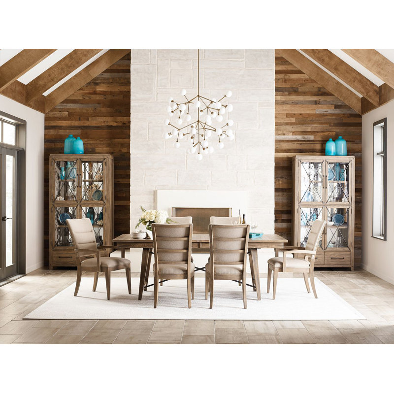 Beige Upholstered Wood Side Chair with Brown Finish