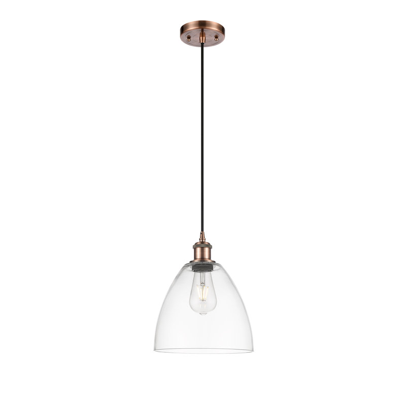 Haruka 1 - Light Single Pendant, Clear, 13.25" H x 9" W x 9" D, Antique Copper