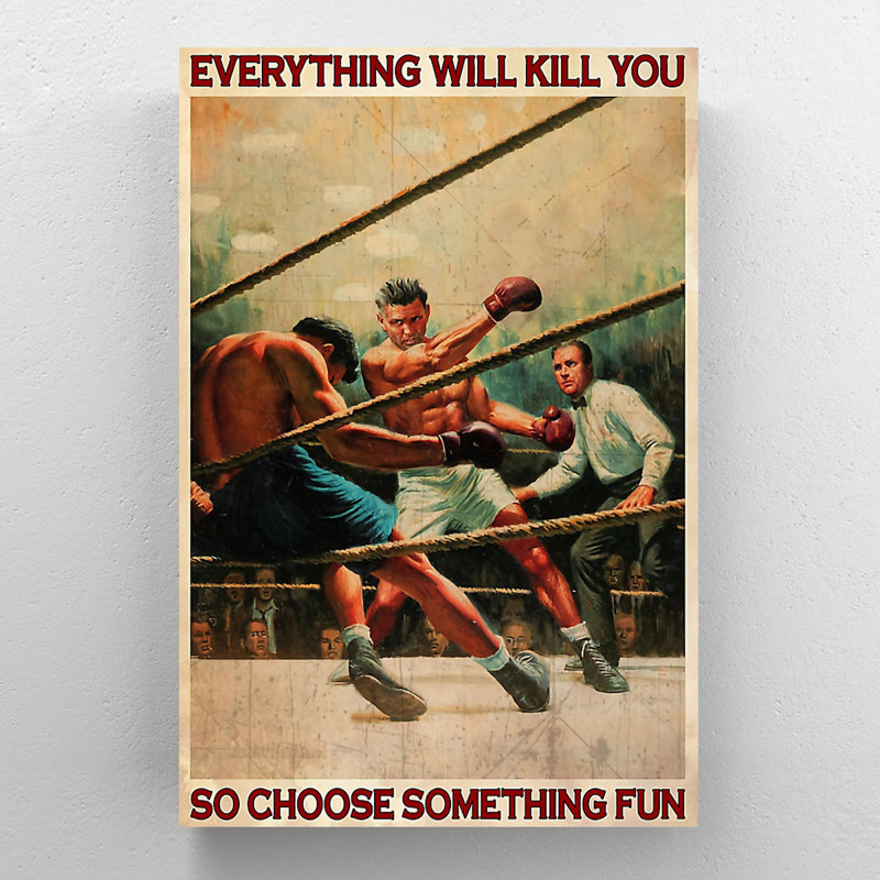 «Men Boxingache» - Reproduction d'art graphique rectangulaire sur toile tendue 1 pièce, H 36 po x l 24 po x P 2 po