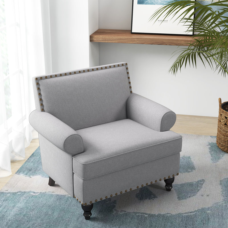 Daro 30'W Upholstered Armchair With Nailhead Trim, Light Gray Polyester Blend