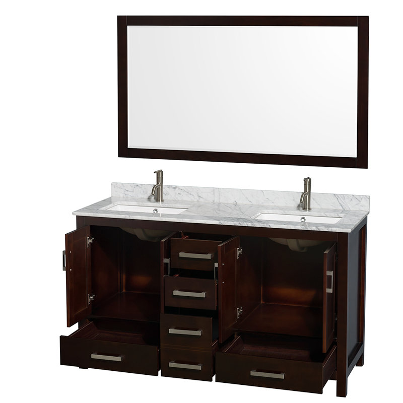 Sheffield 60" Double Bathroom Vanity Set with Mirror, Espresso
