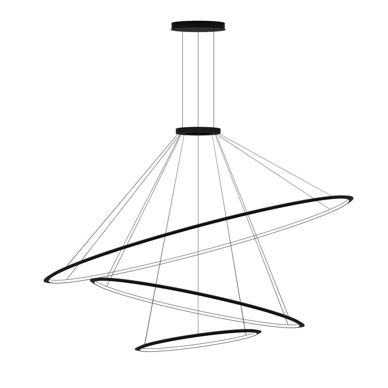 Lustre circulaire à niveaux unique à 3 lumières DEL, Noir, 3000 K, Noir