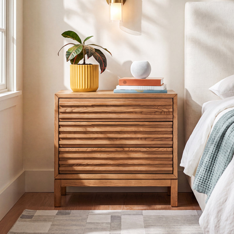 Finnian 28'' W Solid Wood Nightstand, Light Oak