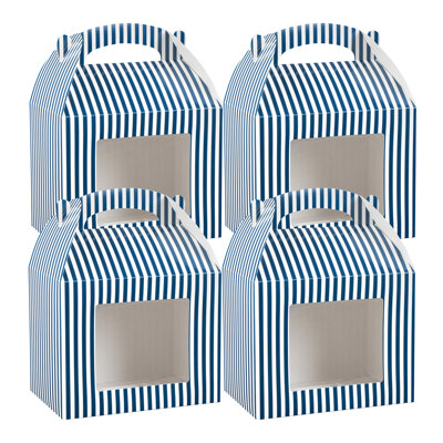Restaurantware Gable Gift Boxes Pack of 25 Paper Treat Boxes 10 x 7 x 8 Inches With Window, Disposable Blue and White Containers, Freezer-safe, For Weddings or Birthdays