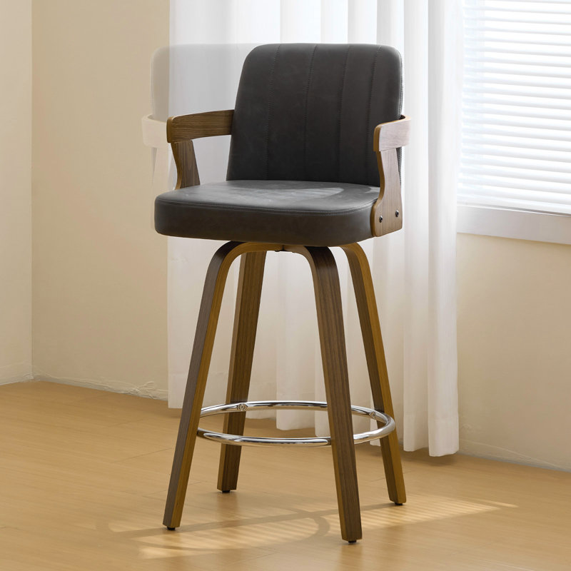 Upholstered Swivel Counter & Bar Stool With Armrest, Gray, Bar Stool (29" Seat Height)