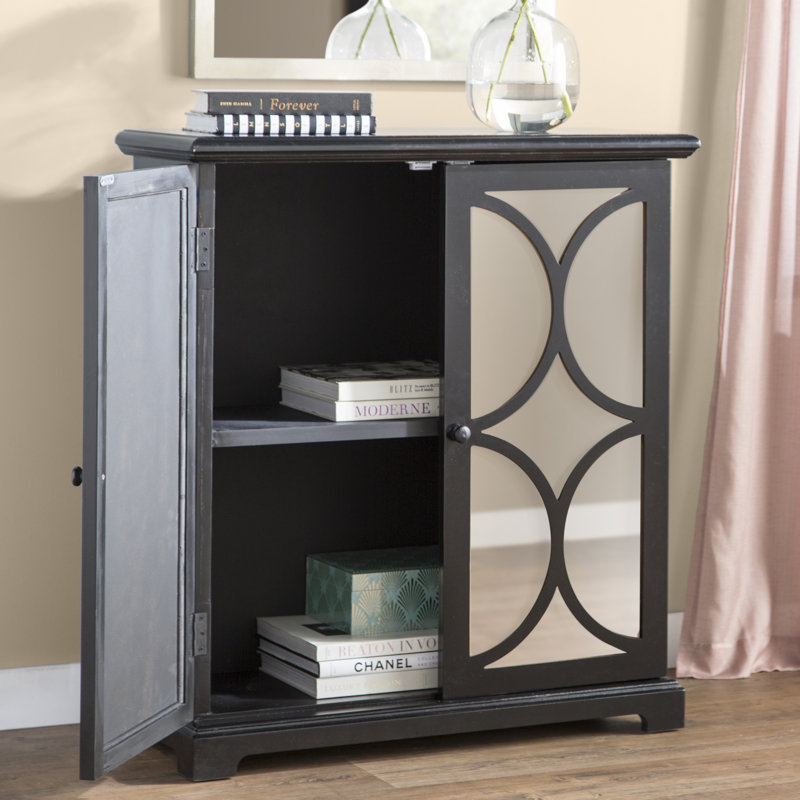 Armoire d'appoint à miroir 2 portes Wilmar, Noir