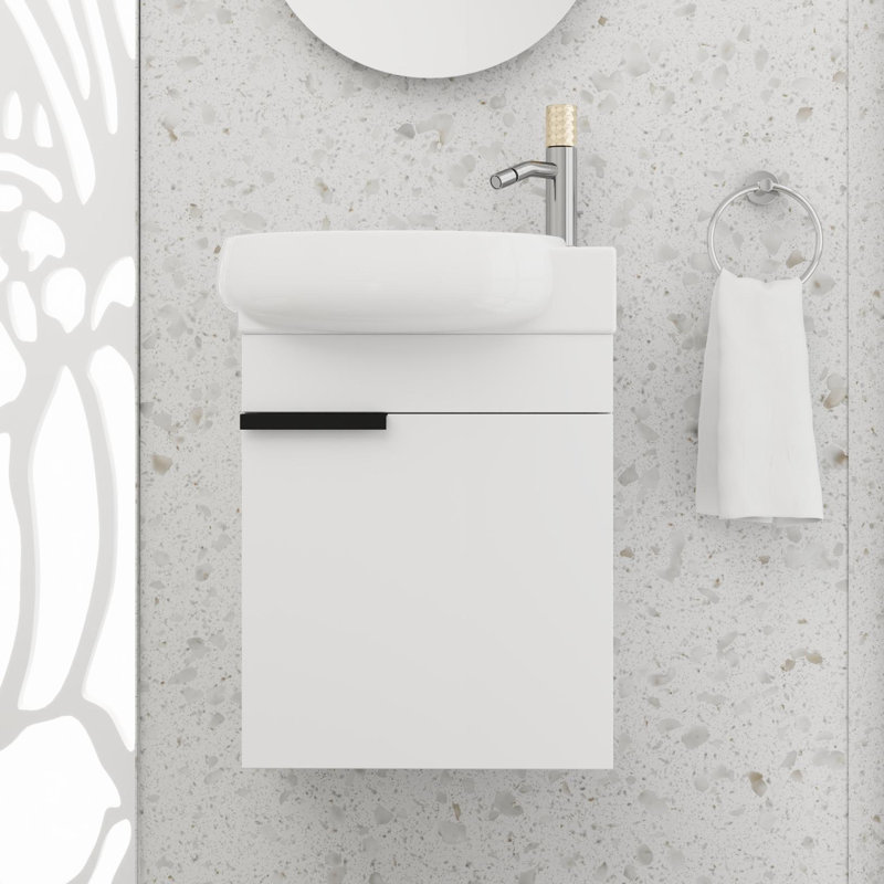 Petit ensemble de meuble-lavabo 16 po Set, ensemble de meuble-lavabo simple mural, meuble-lavabo flottant avec comptoir en céramique