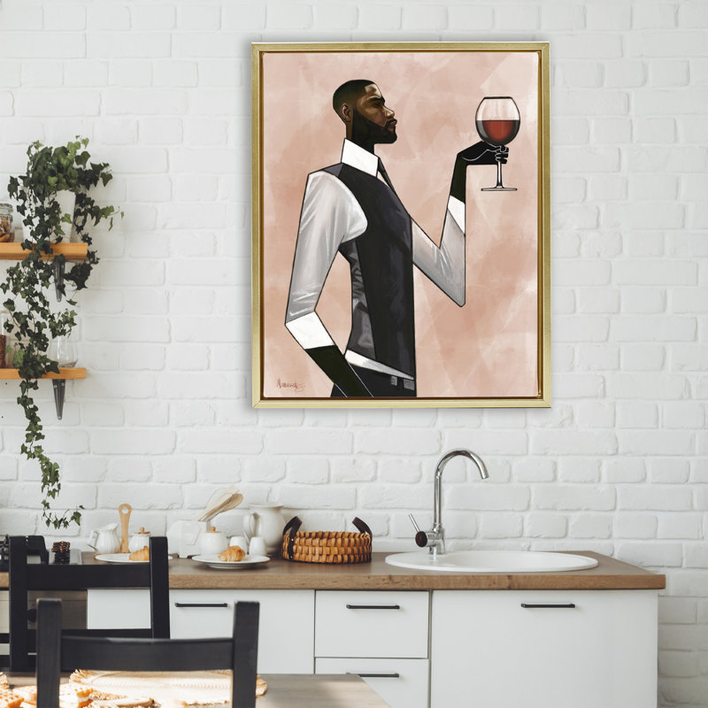 Cadre flottant «Man Toast Cheers», conception par Manasseh Johnson Sr, H 31 po x l 25 po, Cadre flottant métallique doré