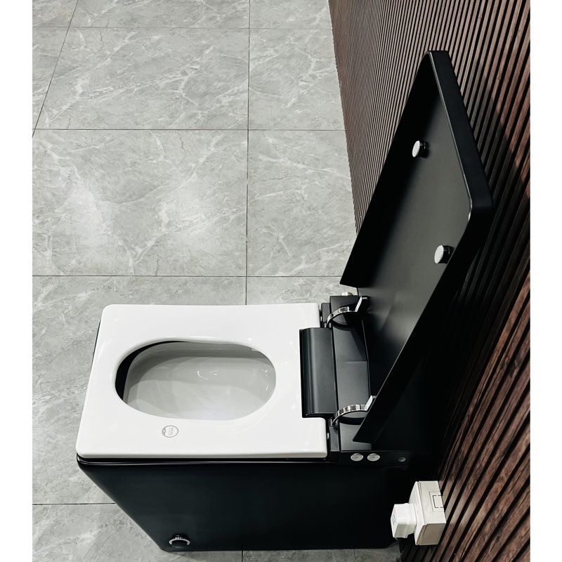 Smart Toilet With Built-In Tank For Bathroom, Auto Flush, Heated Seat, Remote Control, Led Display, Matte Black Square Elevation Modern Bathroom Tank,