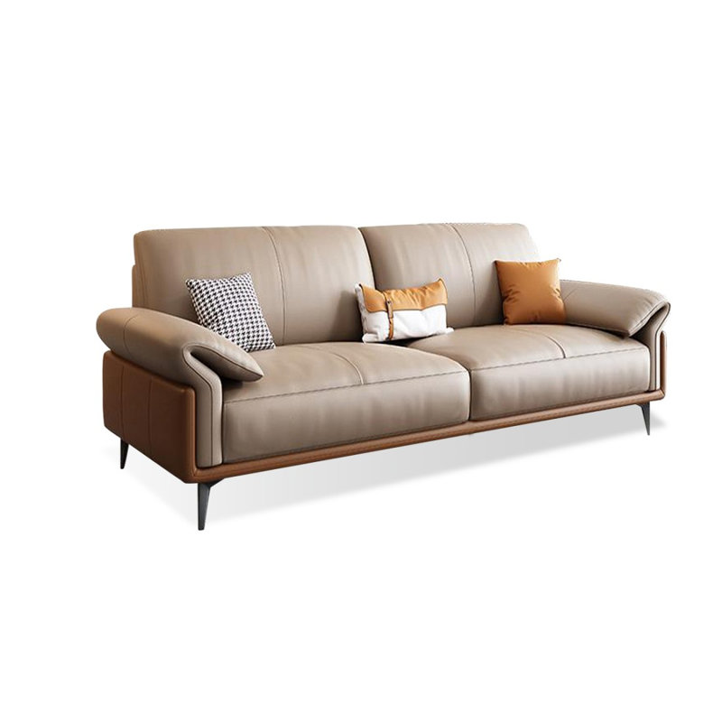 Causeuse-coussin standard en cuir véritable kaki, H 33,46 po x l 82,68 po x P 34,65 po, Kaki / Brun