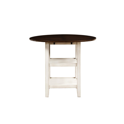 Table rabattable à hauteur de comptoir à abattants, finition 2 tons, blanc délavé et cerisier foncé, 4 meubles à finition cerisier blanc, 2 tablettes inférieures, rallonge, salle à manger