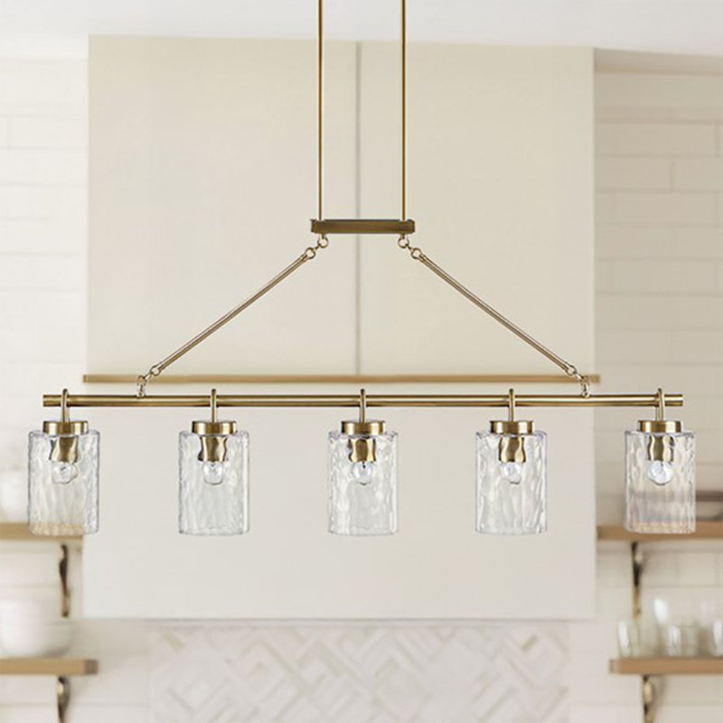 Lustre linéaire à 5 lumières avec abat-jour en verre texturé