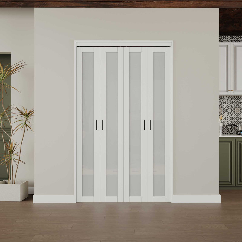 48 in. x 80 in. Solid Core White Bi-Fold Door with Frosted Glass