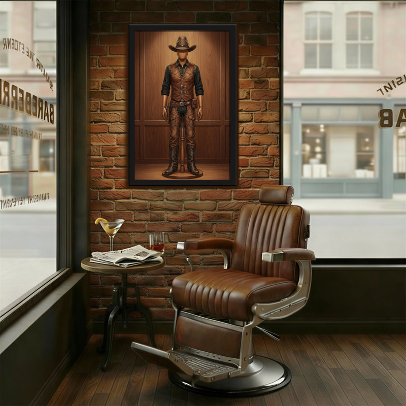 Tenue de cowboy tendance sur fond en bois, H 18 po x l 12 po