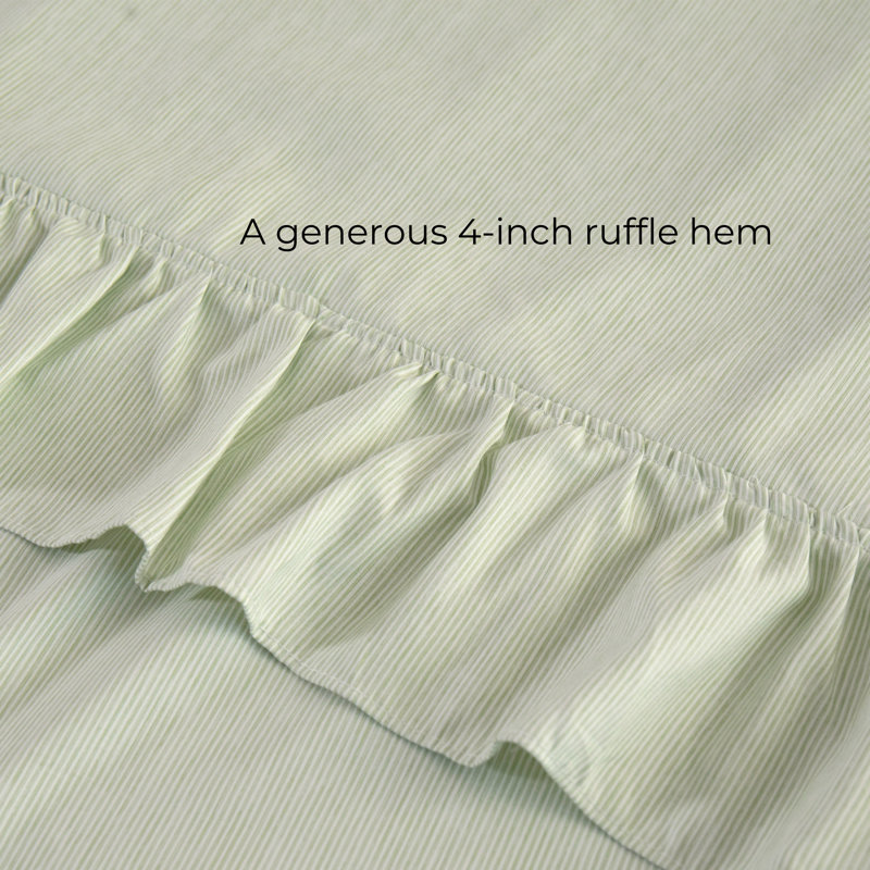Shabby Chic Printed Pin Stripe Sheet Set, Green, Full