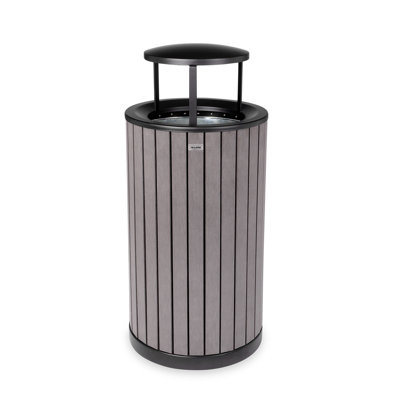Round Stainless Steel Park Curbside Outdoor Commercial 32 Gallon Trash Can with Rain Bonnet Lid