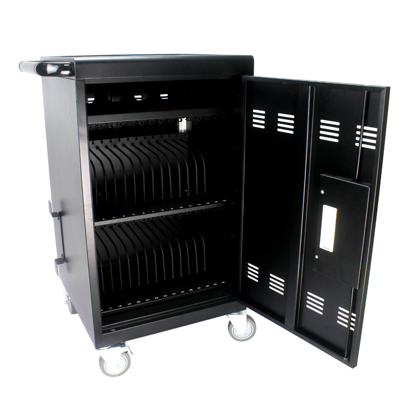 Chariot de charge mobile et armoire pour ordinateurs portables 30 tablettes avec serrure à combinaison - Noir, Noir mat