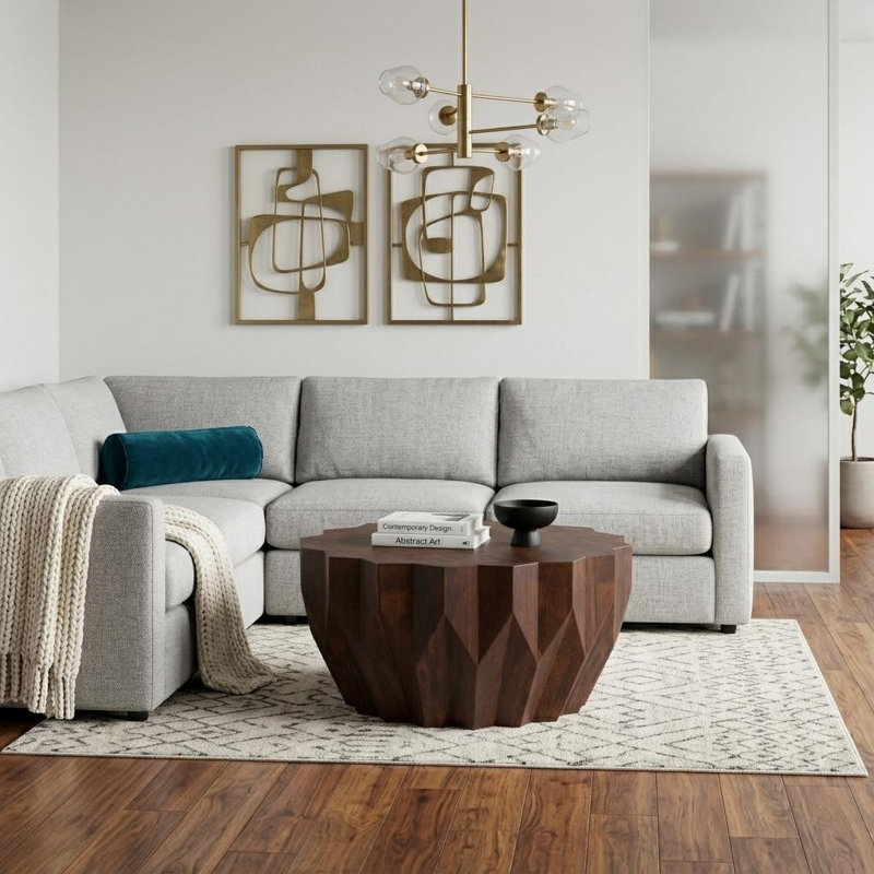 34" Walnut Solid Wood Free Form Solid Coffee Table