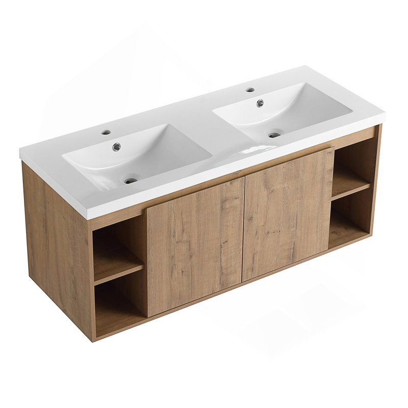 Meuble-lavabo mural 48 po avec lavabo double, charnière de porte à fermeture en douceur